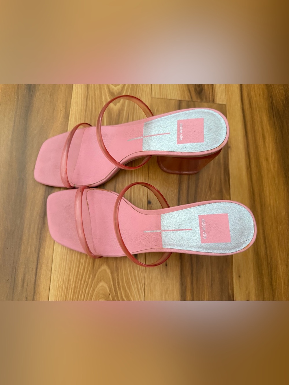 Dolce Vita Pink Block Heel Slide Sandals with Clear Straps